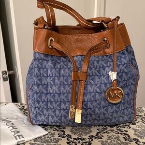 Michael Kors Tan and Blue Shoulder Bag